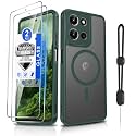 Dizn Magnetic for Moto G 2025/2026 Case，Motorola G Play 2025/2026 Matte Cover, with Tempered Glass Screen Protector, with Strap, Compatible with MagSafe Wireless Charging for Moto G Play 25/26, Green