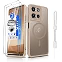 Dizn Magnetic for Moto G 2025/2026 Case Motorola G Play 2025/2026 Cover,with Tempered Glass Screen Protector, [Mag-Safe Fit], with Strap,Matte Translucent Cover Protective Moto G Play 25/26,Beige