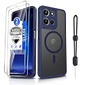 Dizn Magnetic for Moto G 2025/2026 Case, Motorola G Play 2025/2026 Matte Funda, with Tempered Glass Screen Protector,Compatible with MagSafe,with Strap,Shockproof Protective Moto G Play 25/26, Blue