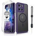 Dizn Magnetic for Moto G 2025/2026 Case, Motorola G Play 2025/2026 Matte Funda, with Tempered Glass Screen Protector, Compatible with MagSafe,with Strap,Shockproof Protective Moto G Play 25/26, Purple