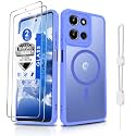 Dizn Magnetic for Moto G 2025/2026 Case, Motorola G Play 2025/2026 Matte Funda,with Tempered Glass Screen Protector,Compatible with MagSafe,with Strap,Shockproof Protective Moto G Play 25/26, Sky Blue