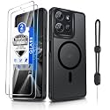 Dizn Magnetic for Moto G Power 2025/2026 Case with Tempered Glass Screen Protector,Compatible with MagSafe Wireless Charging,with Strap,Matte Translucent Funda for Motorola G Power 25/26, Black