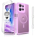 Dizn Magnetic for Moto G Power 2025/2026 Case with Tempered Glass Screen Protector,Compatible with MagSafe Wireless Charging,with Strap,Matte Translucent Funda for Motorola G Power 25/26, Pink