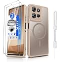 Dizn Magnetic for Moto G Power 2025/2026 Case with Tempered Glass Screen Protector,Compatible with MagSafe Wireless Charging,with Strap,Matte Translucent Funda for Motorola G Power 25/26,Beige