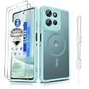 Dizn Magnetic for Moto G Power 2025/2026 Case with Tempered Glass Screen Protector,Compatible with MagSafe Wireless Charging,with Strap,Matte Translucent Funda for Motorola G Power 25/26, Mint