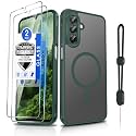 Dizn Magnetic Phone Case for Samsung Galaxy A26 5G,with 2 Tempered Glass,Fit for MagSafe,Cell Phone Wrist Band, Matte Translucent Thin Soft, Protection Cell Cover for Samsung Galaxy A 26,Green