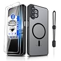 Dizn Magnetic for Samsung Galaxy A32 Case:[Not Fit 4G]with Tempered Glass Screen Protector,Strap,[Fit For MagSafe]Wireless Charging,Matte Translucent Cover &amp; Military Grade Protection,for A32 5G,Black