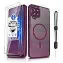 Dizn Magnetic for Samsung Galaxy A42 Case with 2 Tempered Glass Screen Protector,Strap,Compatible with MagSafe,Matte Translucent Slim Soft Cover &amp; Military Grade Shockproof Protective,for A42,Wine Red