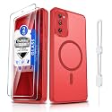 Dizn Magnetic for Samsung Galaxy S20 FE Case:[Not Fit S20],with Tempered Glass Screen Protector,Strap,Compatible with MagSafe,Matte Translucent &amp; Military Grade Funda Protective for 6.5" S20FE,Red