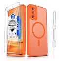 Dizn Magnetic for Samsung Galaxy S20 FE Case:[Not Fit S20],with Tempered Glass Screen Protector,Compatible with MagSafe,with Strap,Matte Translucent &amp; Military Grade Funda Protective for S20FE,Orange