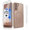 Dizn Magnetic for Samsung Galaxy S21 Case: with [2 Pcs] Screen Protector,Lanyard,[Fit for MagSafe],Slim Soft Phone Case,Military Grade Shockproof Protective,for 6.2-Inch S21,Brown