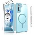 Dizn Magnetic for Samsung Galaxy S21 Case,Slim Silky Soft Touch,Matte Translucent Cover.with Explosion-Proof Film,Strap,Compatible with MagSafe,Military Grade Shockproof Protective for S21,Light Blue
