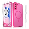 Dizn Magnetic for Samsung Galaxy S21 FE Case,[???????????? ???????????? ????????????],with Tempered Glass Screen Protector, Compatible with MagSafe,Strap,Military GradeShockproof Protective S21FE,Hot Pink