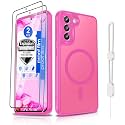 Dizn Magnetic for Samsung Galaxy S21 Plus Case:[???????????? ???????????? ????????????] with Screen Protector,Strap,[Fit for MagSafe],Matte Translucent Cover &amp; Military Grade Shockproof Protective for S21+ 5G,Rose Red