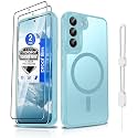 Dizn Magnetic for Samsung Galaxy S22 Case:with 2 Pcs Explosion-Proof Film,with Strap, Compatible with MagSafe, Military-Grade Protective 6.6-Inch Samsung Galaxy S 22 5G,Light Blue