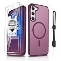 Dizn Magnetic for Samsung Galaxy S23 Case:[Not Fit S23+],with 2 Tempered Glass Screen Protector,Compatible with MagSafe, with Strap,Matte Translucent Cover &amp; Military Grade Protection S 23, Wine Red
