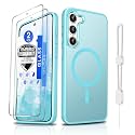 Dizn Magnetic for Samsung Galaxy S23 Case:[Not Fit S23+],with 2 Pack Tempered Glass Screen Protector,Compatible with MagSafe, with Strap,Matte Translucent Cover &amp; Military Grade Protection S 23,Teal