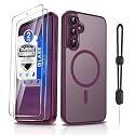 Dizn Magnetic for Samsung Galaxy S23 FE Case:[Not Fit S23],with Tempered Glass Screen Protector,Strap,Compatible with MagSafe,Matte Translucent Cover &amp; Military Shockproof Protective S 23 FE,Wine Red