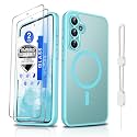 Dizn Magnetic for Samsung Galaxy S23 FE Case,[Not Fit S23],with Tempered Glass Screen Protector,Strap,Compatible with MagSafe,Matte Translucent Cover &amp; Military Grade Shockproof Protective S 23FE,Teal