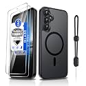 Dizn Magnetic for Samsung Galaxy S23 FE Case:[???????????? ???????????? ????????????]with Tempered Glass Screen Protector,Strap,Fit for MagSafe,Matte Translucent Cover,Military Shockproof Protective S23 FE (6.4"),Black