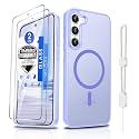 Dizn Magnetic for Samsung Galaxy S23 Phone Case,[Not Fit S23+]with Tempered Glass Screen Protector, [Fit For MagSafe]with strap,Military-Grade Shockproof Funda Protective for Galaxy S 23,Light Purple