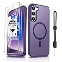 Dizn Magnetic for Samsung Galaxy S23 Phone Case,[Not Fit S23+],S23 Case with Tempered Glass Screen Protector,Strap,[Fit for MagSafe],Military Shockproof Funda Protective for Galaxy S 23, Drak Purple