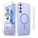 Dizn Magnetic for Samsung Galaxy S23 Plus Case:[Not Fit S23] with Tempered Glass Screen Protector,Hand,MagSafe Fit,Matte Translucent Cover &amp;Military Grade Shockproof for S 23+ Plus(6.6"),Light Purple