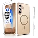 Dizn Magnetic for Samsung Galaxy S24 FE Phone Case,with 2Tempered Glass Screen Protector,Compatible with MagSafe,with Strap,Matte Translucent &amp; Military Grade Shockproof Protective S24FE,Beige