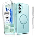 Dizn Magnetic for Samsung Galaxy S24 FE Phone Case,with 2Tempered Glass Screen Protector,Compatible with MagSafe,with Strap,Matte Translucent &amp; Military Grade Shockproof Protective S24FE, Mint