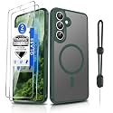 Dizn Magnetic for Samsung Galaxy S25 FE Phone Case,with 2Tempered Glass Screen Protector,Compatible with MagSafe,with Strap,Matte Translucent &amp; Military Grade Shockproof Protective S25FE,Green