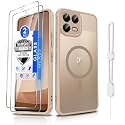Dizn Magnetic for T-Mobile Revvl 8 Pro Phone Case with Tempered Glass Screen Protector, Compatible with MagSafe,with Strap, Matte Translucent &amp; Shockproof Cover Funda,for T-Mobile Revvl8 pro, Beige