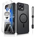 Dizn Magnetic for T-Mobile Revvl 8 Pro Phone Case:[Not Fit Revvl 8] with Tempered Glass Screen Protector,Strap,Compatible with MagSafe,Matte Translucent &amp; Shockproof Cover Funda,for Revvl8 pro, Black