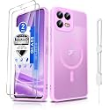 Dizn Magnetic for T-Mobile Revvl 8 Pro Phone Case with Tempered Glass Screen Protector, Compatible with MagSafe,with Strap, Matte Translucent &amp; Shockproof Cover Funda,for T-Mobile Revvl8 pro, Pink