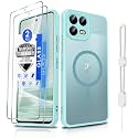 Dizn Magnetic for T-Mobile Revvl 8 Pro Phone Case with Tempered Glass Screen Protector, Compatible with MagSafe,with Strap, Matte Translucent &amp; Shockproof Cover Funda,for T-Mobile Revvl8 pro, Mint