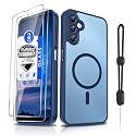 Dizn for Samsung Galaxy A14 Cover: A14 Phone Case with Tempered Glass Screen Protector, Compatible with MagSafe Wireless Charging,Matte Translucent &amp; [Military-Grade] Shockproof for A14,Sapphire Blue