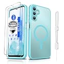 Dizn for Samsung Galaxy A14 Cover: A14 Phone Case with Tempered Glass Screen Protector,Compatible with MagSafe Wireless Charging,Matte Translucent &amp; [Military-Grade] Shockproof Protective A14,Teal