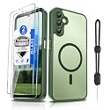 Dizn for Samsung Galaxy A14 Cover: A14 Phone Case with Tempered Glass Screen Protector,Compatible with MagSafe Wireless Charging,Matte Translucent &amp; [Military-Grade] Shockproof Protective A14,Green