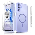Dizn for Samsung Galaxy A14 Cover: A14 Phone Case with Tempered Glass Screen Protector,Compatible with MagSafe Wireless Charging,Matte Translucent &amp; [Military-Grade] Shockproof for A14,Light Purple