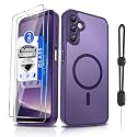 Dizn for Samsung Galaxy A14 Phone Case: with Tempered Glass Screen Protector [Compatible with MagSafe] with Strap, Matte Cover &amp; Military Grade Shockproof Protective A14, Funda para A14,Dark Purple