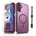 Dizn for Samsung Galaxy A14 Phone Case: with Tempered Glass Screen Protector [Compatible with MagSafe] with Strap, Matte Cover &amp; Military Grade Shockproof Protective A14, Funda para A14,Wine Red