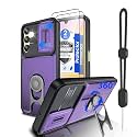 Dizn for Samsung Galaxy A25 5G Phone Case:with Camera Lens Cover,[2 Pcs] Explosion-Proof Film,Strap &amp; 360°Stand,Military-Grade Shockproof Protective,for 6.5-Inch Samsung A25,Purple