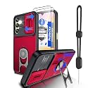 Dizn for Samsung Galaxy A25 5G Phone Case:with 2 Screen Protector,Strap,Slide Camera Cover,360°Metal Kickstand,[Military-Grade] Shockproof Protective Cover,Funda para Samsung A25,Red