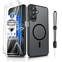 Dizn for Samsung Galaxy A26 5G Phone Case:Ultra‑Slim Matte Shockproof Protective Cover,for A26,with [2 Pcs] Tempered Glass Screen Protector,[Fit Magsafe],with Strap &amp; Soft Funda para A 26,Black