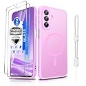 Dizn for Samsung Galaxy A26 5G Phone Case with 2Screen Protector,Phone Lanyard,Fit for MagSafe,Camera Bumper Protection,Shockproof,Magnetic Thin Translucent,for 6.7-inch Samsung Galaxy A26,Pink