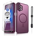 Dizn for Samsung Galaxy A32 Case:[Not Fit 4G],with Tempered Glass Screen Protector,[Fit For MagSafe]Wireless Charging,with Strap,Matte Translucent Cover &amp; Military Grade Protection for A32 5G,Wine Red
