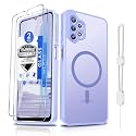 Dizn for Samsung Galaxy A32 Case:[Not Fit 4G] with 2 PCS Tempered Glass Screen Protector,Compatible with MagSafe,with Strap,Matte Translucent Soft Slim Cover,Military Grade Protection A32,Light Purple