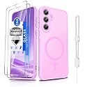 Dizn for Samsung Galaxy A35 5G Phone Case:Ultra‑Thin Matte Shockproof Protective Cover,for A35 6.6-inch,with[2 Pcs] Tempered Glass Screen Protector,[Fit Magsafe],with Strap,Soft Funda para A 35,Pink