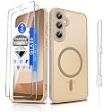 Dizn for Samsung Galaxy A35 5G Phone Case:Ultra‑Slim Matte Shockproof Protective Cover,for A35,with[2 Pcs] Tempered Glass Screen Protector,[Fit Magsafe],with Strap,Soft Funda para A 35 6.6-inch,Beige