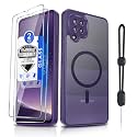 Dizn for Samsung Galaxy A42 Cover,with Tempered Glass Screen Protector,Lanyard,[Fit for MagSafe] Wireless Charging,Matte Translucent &amp; Military-Grade Shockproof for A42,Funda para A42,Dark Purple