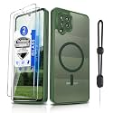 Dizn for Samsung Galaxy A42 Phone Case: with [2 Pcs] Tempered Glass Screen Protector [Compatible with MagSafe] with Strap, Matte Cover &amp; Military Grade Shockproof Protective,Funda para A42,Green